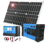 MGHRUE Solar Panel Kit, 18W Monocrystalline Solar Panel with 500W Car Power Inverter, 30A Charge Controller, Black, Compact, High Efficiency, Off-Grid Systems