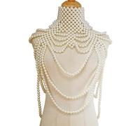 Mgiahekc Pearl Body Chain Jewelry for Women - Fashion Handmade Shoulder Necklace Bra Adjustable Size Chest Chains for Rave Festival Party-White