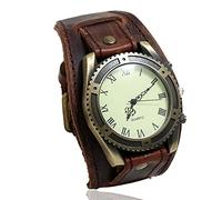 Mgiahekc Retro Men's Leather Bracelet Watch, Punk Style Wide Leather Fashion Cuff Wristwatch, Personality Versatile Bracelet Accessories,Retro Brown