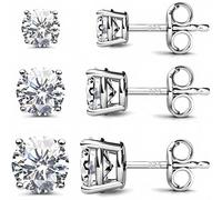MGJ™ 925 Sterling Silver Swarovski Crystal Stud Earrings Set - 3 Pairs (4mm, 5mm, 6mm) | Presented in a White Gift Box, Bag & Christmas Card | Hypoallergenic Jewellery Gift for Her