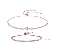 MGJ™ Crystal Pendant Necklace, Bracelet & Earrings Set for Women | Hypoallergenic Jewellery Gift Ready to Gift White Pouch Christmas Jewellery Gifts for He (Rose Gold)