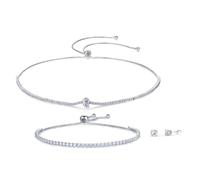 MGJ™ Crystal Pendant Necklace, Bracelet & Earrings Set for Women | Hypoallergenic Jewellery Gift Ready to Gift White Pouch Christmas Jewellery Gifts for He (Silver)