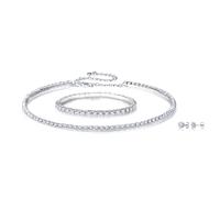 MGJ™ Crystal Row Necklace Bracelet & Stud Earrings Hypoallergenic Single/Double Silver Jewellery Gifts for Her (Single Row)