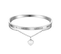 MGJ™ Crystal Silver Heart Charm Bangle Bracelet, 6.5 cm, Silver Rhodium Plated, Austrian Crystals Christmas Jewellery Gifts For Her