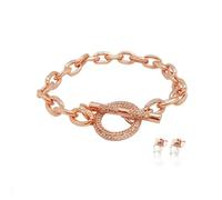 MGJ™ Rose Gold T-Bar Bracelet & Earrings Set for Women with Swarovski Crystals - Presented in a Festive White Christmas Cracker Packaging, Hypoallergenic Jewellery Gift for Her