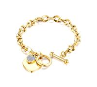 MGJ™ Swarovski Crystal Heart Charm Toggle Bracelet for Women - Hypoallergenic Jewelry Gift in Silver, Gold, or Rose Gold | Includes Premium White Gift Box, Bag & Christmas Card (Gold)