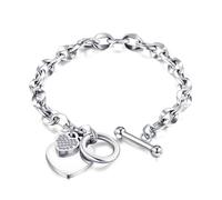 MGJ™ Swarovski Crystal Heart Charm Toggle Bracelet for Women - Hypoallergenic Jewelry Gift in Silver, Gold, or Rose Gold | Includes Premium White Gift Box, Bag & Christmas Card (Silver)