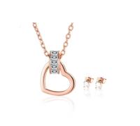 MGJ™ Swarovski Crystal Heart Pendant & Earrings Set for Women | Presented as a White Christmas Cracker Gift | Hypoallergenic Jewellery for Her (Rose Gold)