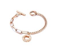 MGJ™ Swarovski Crystal Love Heart Charm Toggle Bracelet for Women - Hypoallergenic Silver/Rose Gold Jewellery Gift for Her (Rose Gold)