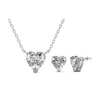 MGJ™ Swarovski Crystal Silver Heart Charm Pendant & Matching Earrings Set for Women - Hypoallergenic Jewellery Gift for Her | Comes in a White Premium Gift Box, Bag & Christmas Card