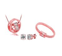 MGJ™ Women Three Piece Crystal Jewelry Set, Silver and Rose Gold, Austrian Crystal Encrusted Pendant, Bracelet and Earrings Christmas Jewellery Gifts For Her (Rose Gold)