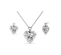 MGJ™ Women's Adjustable Heart Charm Necklace & Earrings Set with Swarovski Crystals - In White Christmas Cracker Packaging - Hypoallergenic Jewellery Gift for Her (Silver)