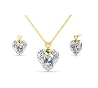 MGJ™ Women's Adjustable Heart Charm Necklace & Earrings Set with Swarovski Crystals - Includes Christmas Card, White Gift Box & Bag - Hypoallergenic Jewellery Gift for Her (Gold)