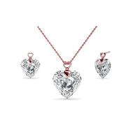 MGJ™ Women's Adjustable Heart Charm Necklace & Earrings Set with Swarovski Crystals - Includes Christmas Card, White Gift Box & Bag - Hypoallergenic Jewellery Gift for Her (Rose Gold)