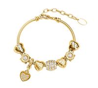 MGJ™ Women's Heart Charm Adjustable Bracelet with Swarovski Crystals | Presented in a Festive White Christmas Cracker | Hypoallergenic Jewellery Gift for Her (Gold)