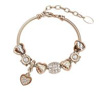 MGJ™ Women's Heart Charm Adjustable Bracelet with Swarovski Crystals | Presented in a Festive White Christmas Cracker | Hypoallergenic Jewellery Gift for Her (Rose Gold)