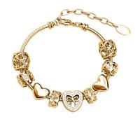 MGJ™ Women's Heart Charm Bracelet with Austrian Crystals | Presented in a Festive White Gift Box, Bag & Christmas Card | Hypoallergenic Jewellery Gift in Silver, Rose Gold & Gold (Gold)