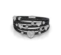 MGJ™ Women's Leather Charm Bracelet with Swarovski Crystals - Comes with White Gift Box, Bag & Christmas Card - Hypoallergenic Heart Design Jewellery for Her (Black Leather Silver)