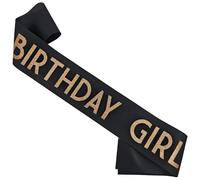 MGJSRNH Birthday Girl Sash for Womens,Black Satin Rose Gold Glitter Sash for Girls,Happy Birthday Party Decorations Supplies,16,18,21,30,40,50 or Any Other Party