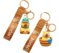 MGKEOUF 2 Pcs Cute Capybara Keyring Gifts Key Holder Personalised Keychain Hoop Clip Fobs Pendant Animal Cartoon for DIY Cute Ornament Key Ring