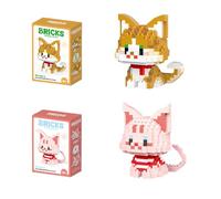MGKEOUF 2PCS Cat Building Blocks for Adults, Grey Pink Orange Mini Micro Blocks Construction Toy, 3D Animal Model DIY Craft Kit for Home Office Desk Decor, Cute Birthday Gift for Cat Lover