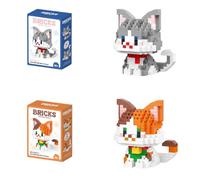 MGKEOUF 2PCS Cat Building Blocks for Adults, Grey Yellow Cat Mini Micro Blocks Construction Toy, 3D Animal Model DIY Craft Kit for Home Office Desk Decor, Cute Birthday Gift for Cat Lover