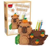 MGKEOUF Capybara Building Block Pencil Holder, Animal Shape Micro Blocks for Desk, 3D Model Construction Toy for Boys Girls Adults, Office School Supplies Birthday Gift(Orange)