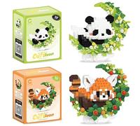 MGKEOUF Cute Animal Building Blocks, DIY Panda Building Blocks, Animal Building Blocks Set, 3D DIY Gift Set New Year Gift Themed Office Décor - 2PCS (Panda Raccoon)