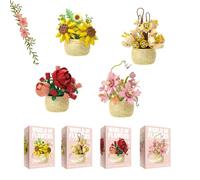 MGKEOUF Flower Bouquet Building Blocks Set for Adults, 4PCS Mini Blocks DIY Craft Kit, 3D Artificial Flowers for Home Office Desk Decor, Never Withering Botanical Craft, Birthday Gifts for Women