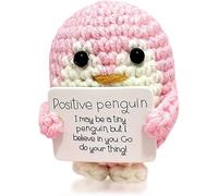 MGKEOUF Mini Funny Positive Knitted Penguin Crochet Doll, Soft Knitted Penguin Plush Toy with Positive Card Emotional Support Doll Potato Crochet Gift for Family Friends Home Decor (Pink)