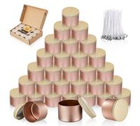 MGLIFEUL 24PCS 8oz Candle Tins,Rose Gold Matte Candle Jars with Wood Grain Lids for Candle Making, Rose Gold Empty Metal Candle Container for Making Candles