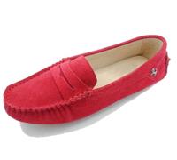 MGM-Joymod Ladies Women's Fashion Comfy Casual Slip-on Red Suede Leather Walking Driving Loafers Flats Moccasins Hiking Shoes 5.5 M UK