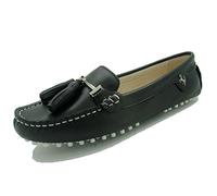 MGM-Joymod Women's Comfortable Black Leather Tassel Buckle Driving Outdoor Walking Casual Flats Slip-on Loafers Boat Shoes 5 M UK