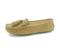 MGM-Joymod Women's Comfortable Light Tan Suede Leather Tassel Buckle Driving Outdoor Walking Casual Flats Slip-on Loafers Boat Shoes 4 M UK