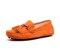 MGM-Joymod Women's Comfortable Orange Suede Leather Tassel Buckle Driving Outdoor Walking Casual Flats Slip-on Loafers Boat Shoes 6 M UK