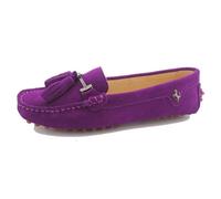 MGM-Joymod Women's Comfortable Purple Suede Leather Tassel Buckle Driving Outdoor Walking Casual Flats Slip-on Loafers Boat Shoes 4 M UK