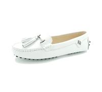 MGM-Joymod Women's Comfortable White Leather Tassel Buckle Driving Outdoor Walking Casual Flats Slip-on Loafers Boat Shoes 5 M UK