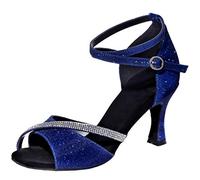 MGM-Joymod Women's Glitter Crystals Chains Ballroom Latin Modern Dance Shoes Wedding Party Sandals (Blue) 6 M UK