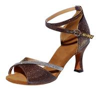 MGM-Joymod Women's Glitter Crystals Chains Ballroom Latin Modern Dance Shoes Wedding Party Sandals (Brown) 5 M UK