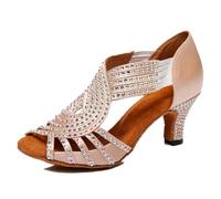 MGM-Joymod Women's Peep Toe Rhinestones Tango Ballroom Latin Modern Dance Shoes Wedding Sandals (Beige 6cm) 7.5 M UK