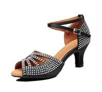 MGM-Joymod Women's Studded Crystals Satin Ballroom Latin Modern Dance Shoes Wedding Party Sandals (Black) 6.5 M UK