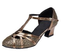 MGM-Joymod Womens T-Starp Closed Toe Glitter Brown Synthetic Evening Wedding Tango Ballroom Modern Latin Dance Shoes8 UKBrown-5cm Heel