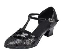 MGM-Joymod Womens T-Starp Glitter Black Synthetic Evening Wedding Tango Ballroom Modern Latin Dance Shoes 4 M UK