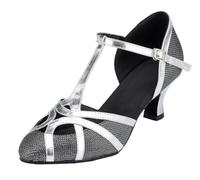 MGM-Joymod Womens T-Starp Glitter Black Synthetic Evening Wedding Tango Ballroom Modern Latin Dance Shoes 7.5 M UK