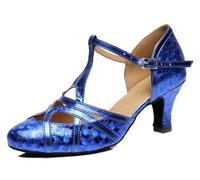 MGM-Joymod Womens T-Starp Glitter Blue Synthetic Evening Wedding Tango Ballroom Modern Latin Dance Shoes 4 M UK