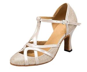 MGM-Joymod Womens T-Starp Glitter Champagne Synthetic Evening Wedding Tango Ballroom Modern Latin Dance Shoes 8 M UK