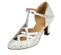MGM-Joymod Womens T-Starp Glitter Silver Synthetic Evening Wedding Tango Ballroom Modern Latin Dance Shoes 2.5 M UK