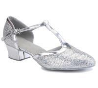 MGM-Joymod Womens T-Starp Synthetic Evening Wedding Tango Ballroom Modern Latin Dance Shoes (Silver 3.5cm) 2.5 M UK
