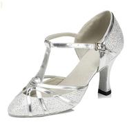 MGM-Joymod Womens T-Starp Synthetic Evening Wedding Tango Ballroom Modern Latin Dance Shoes (Silver 8cm) 7 M UK