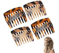 mgmooa 4 Pcs Vintage French Side Combs for Women, Tortoiseshell Hair Clips for Buns, 9 Teeth Strong Hold Decorative Hair Combs, Classic Hair Accessories Compatible for Women And Girls
